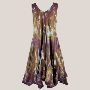 Lorelei Tie Dye Dress | Green Brown Fairy Flowy Sun Dress V-Neck